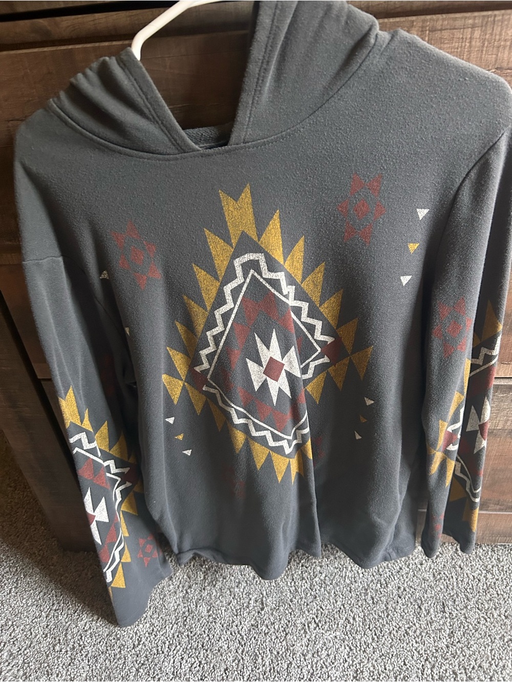 Wrangler Aztec Hooded Long Sleeve Top